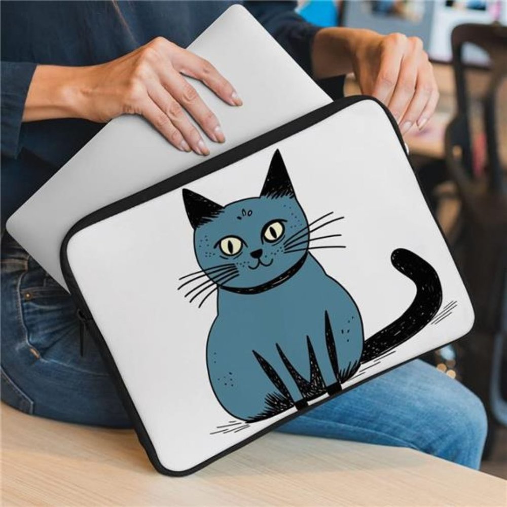 Cat Doodle Art Mac Book Air 14" Sleeve - Funny Cat Laptop Sleeve - Printed Mac